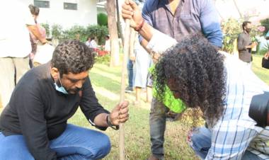 #STR Planted trees in #Maanaadu shooting spot in memory of Legend  @Actor_Vivek sir!
