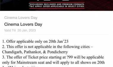 CINEMA CHAINS ARE CELEBRATING  20TH OF JANUARY 2023 AS “CINEMA LOVER’S DAY” – ON THIS OCCASION, WATCH THE #1 HOLLWOOD MOVIE EVER IN INDIA, AVATAR: THE WAY OF WATER FOR JUST RS. 99/-!