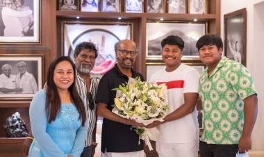 Superstar Rajinikanth blesses Stun Siva's son Kevin Kumar as he is all set to debut as stunt director.