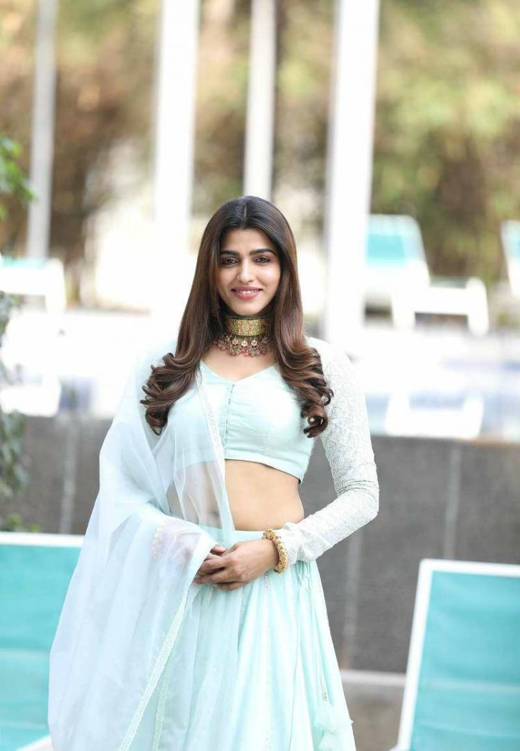 Sai Dhanshika looks Pretty in this Beautiful lehenga at her debut Telugu movie pooja 
