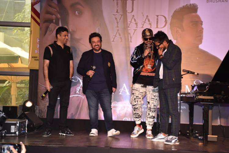 Bhushan Kumar and Adnan Sami get clicked during the song launch of Tu Yaad Aya!