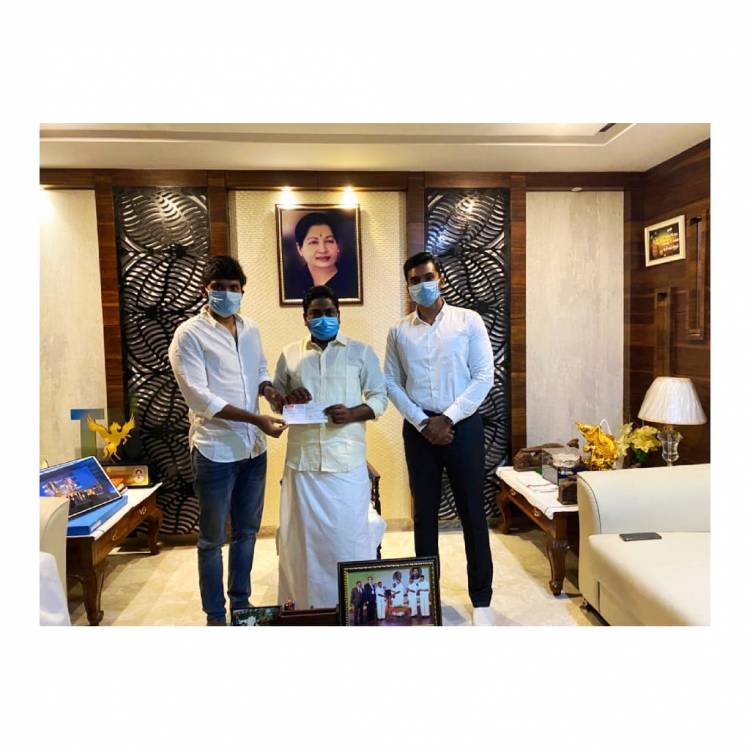 Our hero Vetri has donated 4lakh to TN CM relief fund & 1lakh to FEFSI