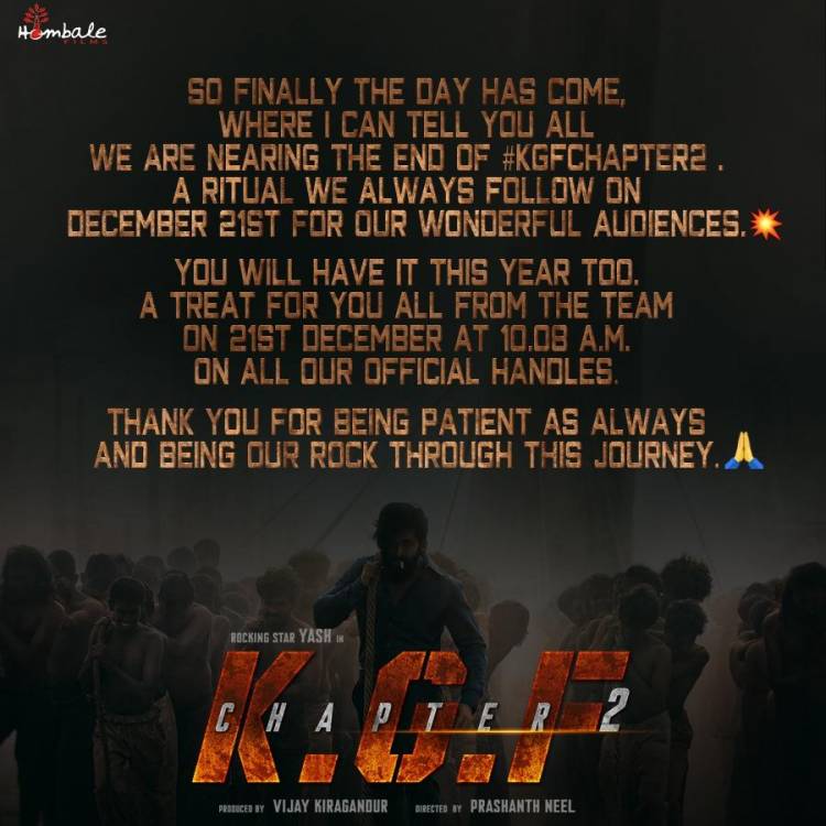 Here's the much anticipated news of the year! The wait is over! This is for all our crazy fans out there. #KGFChapter2