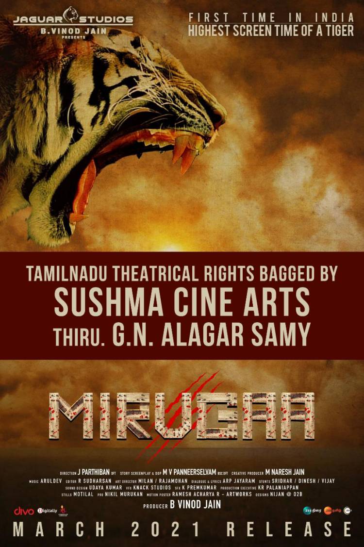 #Mirugaa Tamil Nadu Theatrical Rights Bagged By #SushmaCineArts #GNAlagarsamy Planning for a Big Grand Release in March 2021