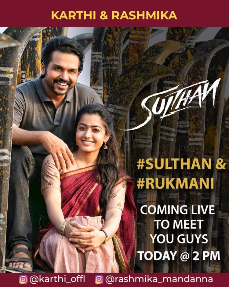 Have your questions ready!  #SulthanInstaLive 2PM Today @Karthi_Offl @iamRashmika #Sulthan
