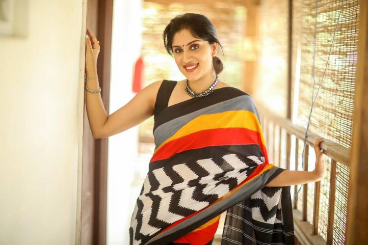 Pretty girl #DhanyaBalakrishna in a multi-colour trendy saree!