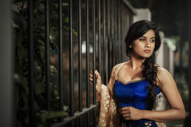 Upcoming Actress #AadhiraiSoundararajan's Spectacular Blue Lehenga Look Steals All Attention.