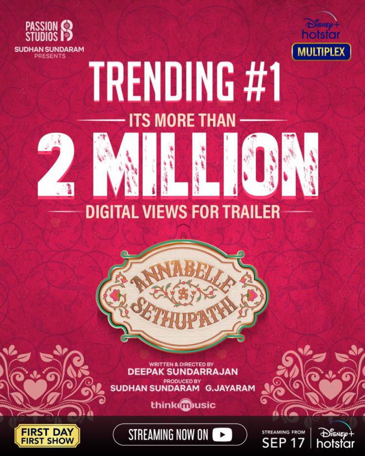 The super fun #AnnabelleSethupathiTrailer starring @vijaysethuoffl and @taapsee crossed 2 Milllion plus digital views releasing September 17 on @DisneyPlusHS.