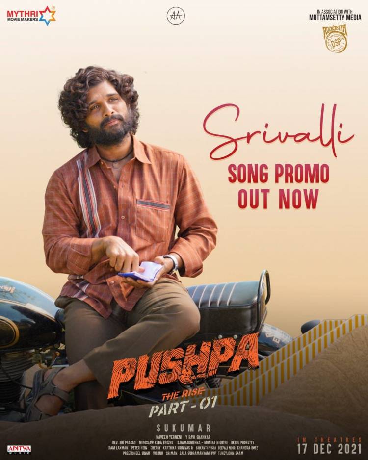 The magical melody #Srivalli from #PushpaTheRise will be a lovely addition to your playlist from tomorrow @ 11:07 AM 