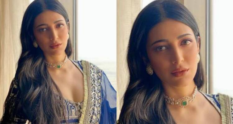 Shruti Haasan looks festive ready as she steps out of comfort zone & dons an elegant Manish Malhotra outfit